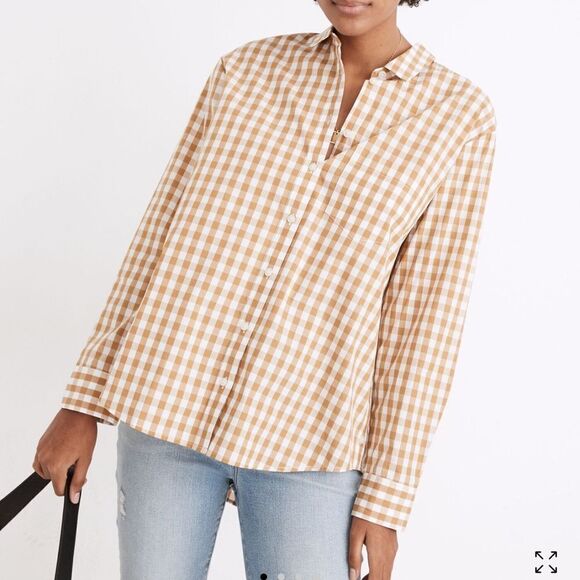Madewell Sz Small Side-Button Oversized Ex-Boyfriend Button Up Shirt Gingham - Picture 1 of 15
